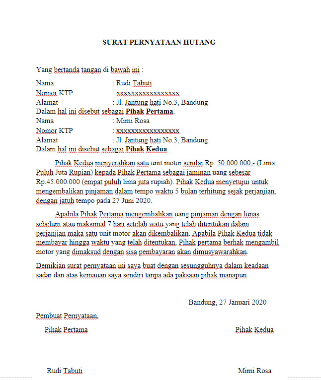 Contoh Surat Pernyataan Bermaterai Untuk Segala Keperluan